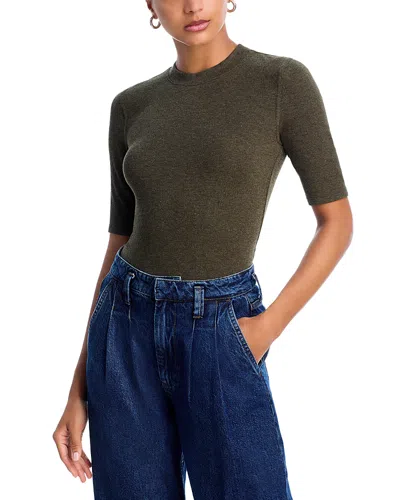 Frame The Heathered Ribbed Crewneck Crop T-shirt In Brown