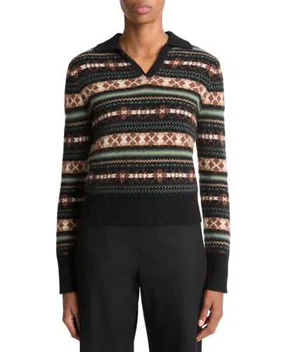 Vince Collared Patterned Sweater In Black
