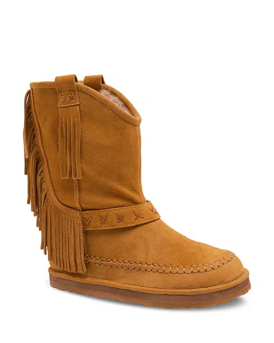 Free People Faye Fringe Pull On Slipper Boots Honey In Brown