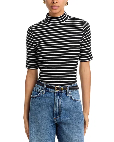 Rag & Bone The Knit Stripe Rib Mock Neck T-shirt In Multi