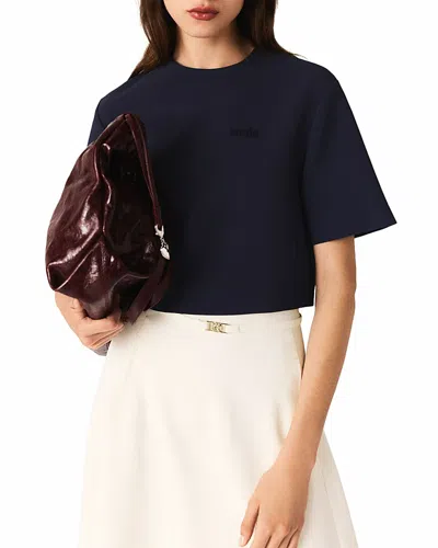 Maje Womens Navy Short Logo-embroidered Stretch-crepe Top In Blue