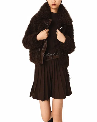 Maje Womens Dark Brown Oversized-collar Long-sleeve Faux-shearling Jacket In Brown