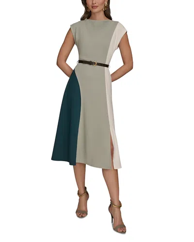 Donna Karan Color Block A Line Dress In Gray