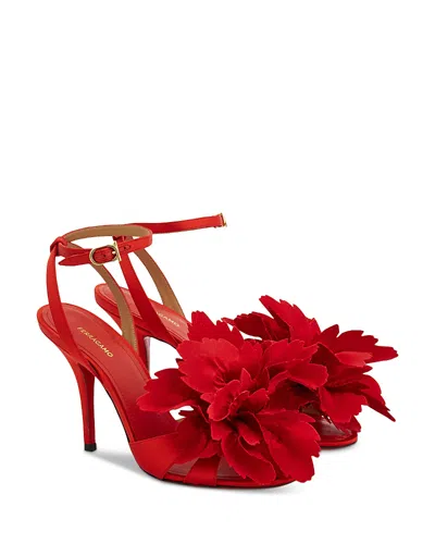 Ferragamo 90mm Flower-embellished High-heel Sandals In Red