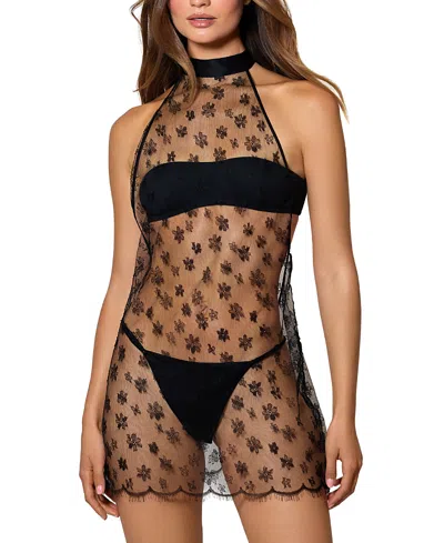 Kiki De Montparnasse All Over Lace Halter Mini Slip Dress In Black