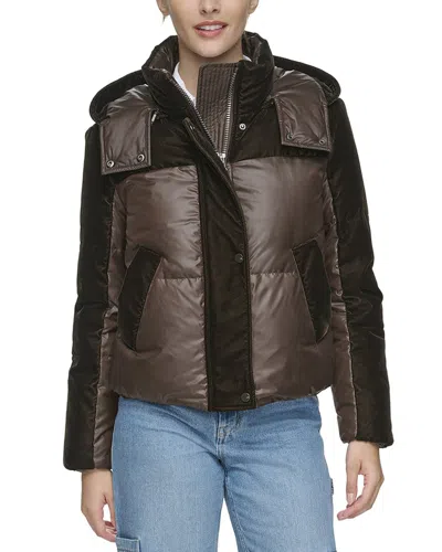 Andrew Marc Hooded Quilted Down Puffer Jacket In Burgundy