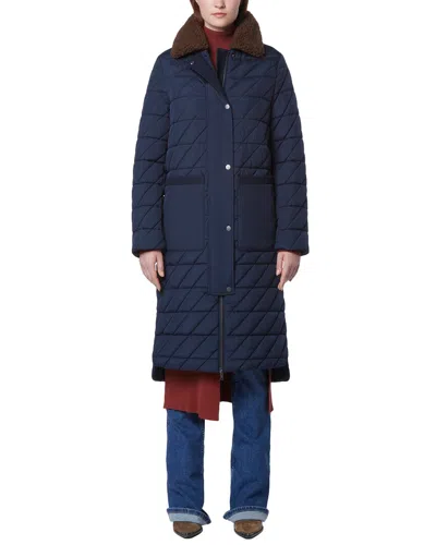 Andrew Marc Maxine Quilted Coat With Faux Shearling Collar In Blue