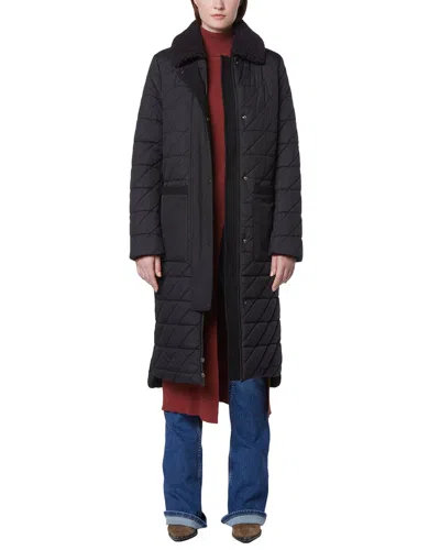 Andrew Marc Maxine Quilted Coat With Faux Shearling Collar In Black