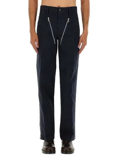 Dries Van Noten Straight Leg Trousers Double Zipper Detail In Blue