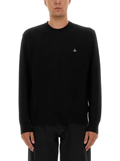 Vivienne Westwood Crewneck Sweater With Embroidered Emblem And Ribbed Details In Black