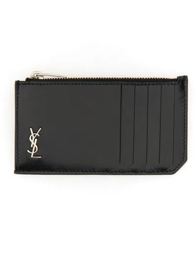 Saint Laurent Tiny Cassandre Fragments Cardholder In Black