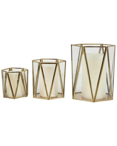 Cosmoliving By Cosmopolitan Peyton Lane Modern Metal Candle Lantern Set In Gold
