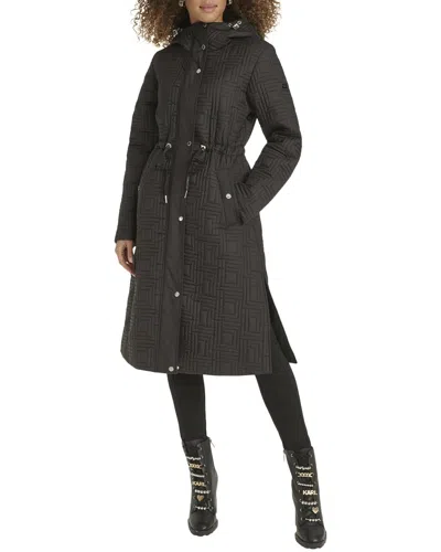 Karl Lagerfeld Double L Quilted Hooded Long Anorak In Black