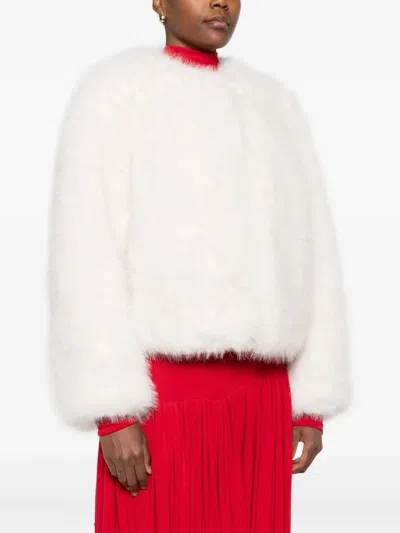 Maje Faux-fur Cropped Jacket In White
