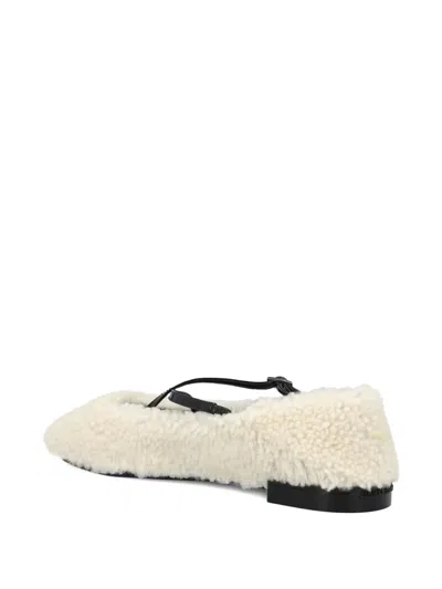 Jimmy Choo Eleri Embellished Patent Leather-trimmed Shearling Ballet Flats In White