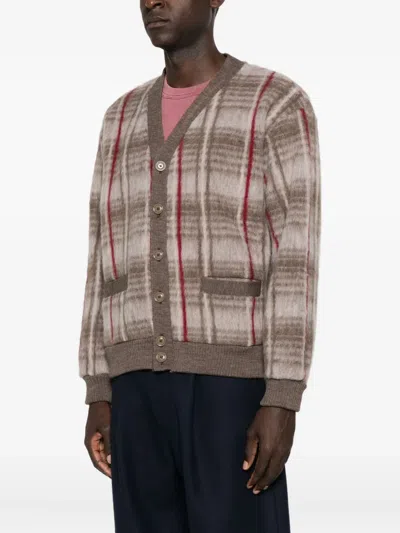 Aspesi Checked Wool Cardigan In Neutral
