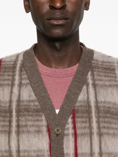 Aspesi Checked Wool Cardigan In Neutral