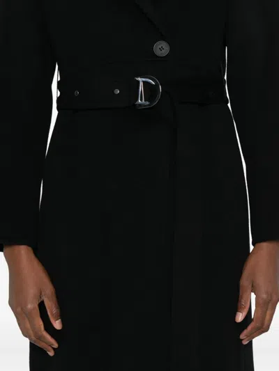 Maje Faux-fur-collar Belted Coat In Black