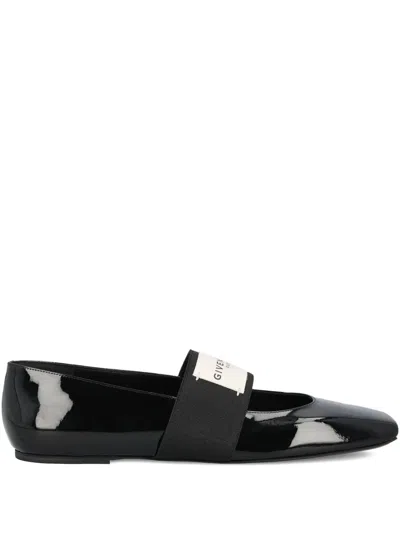 Givenchy Sliced Square Label Patent Leather Ballerina Flats In Black