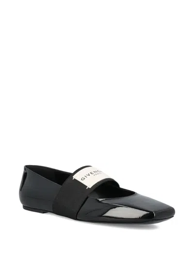 Givenchy Sliced Square Label Patent Leather Ballerina Flats In Black