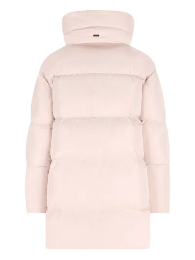 Herno High-collar Quilted Coat In Pink