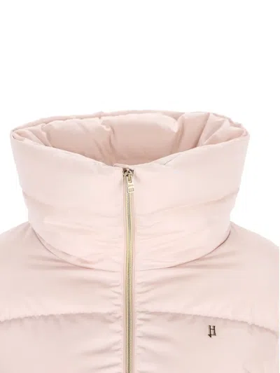 Herno High-collar Quilted Coat In Pink