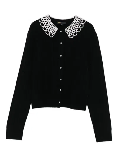 Maje Faux-pearl-embellished Cable-knit Cardigan In Black