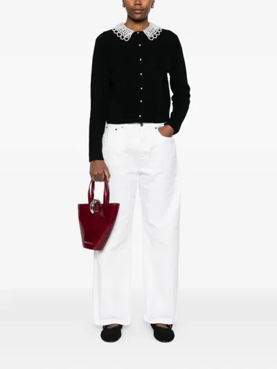 Maje Faux-pearl-embellished Cable-knit Cardigan In Black