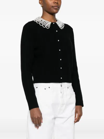 Maje Faux-pearl-embellished Cable-knit Cardigan In Black