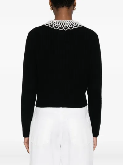 Maje Faux-pearl-embellished Cable-knit Cardigan In Black