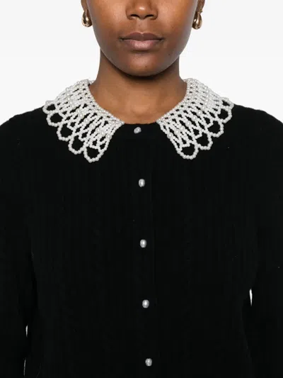 Maje Faux-pearl-embellished Cable-knit Cardigan In Black
