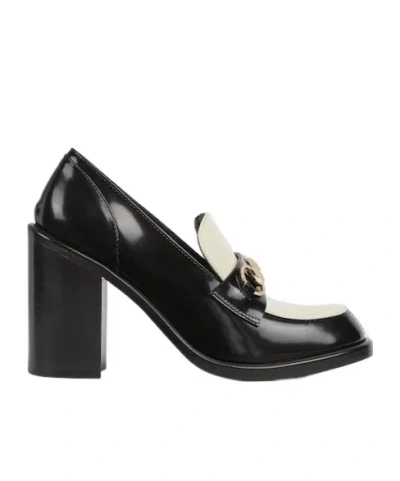 Gucci Stylish Two-tone Loafers Block Heel In Black