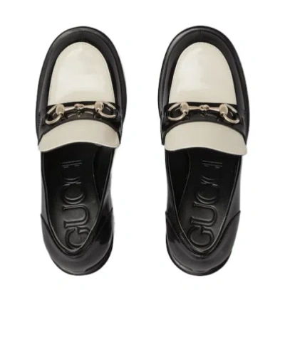 Gucci Stylish Two-tone Loafers Block Heel In Black