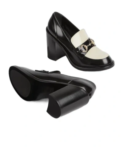 Gucci Stylish Two-tone Loafers Block Heel In Black