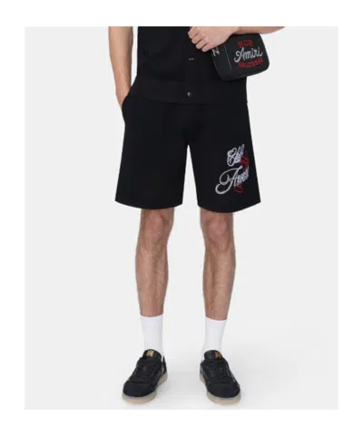 Amiri Embroidered-lettering Shorts In Black