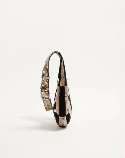 Valentino Garavani  Garavani Hoboho Small Hobo Bag In Python And Chevron-patterned Suede Wi In Black