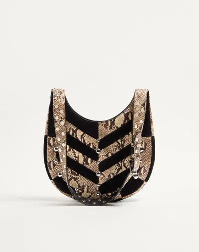 Valentino Garavani  Garavani Hoboho Small Hobo Bag In Python And Chevron-patterned Suede Wi In Black