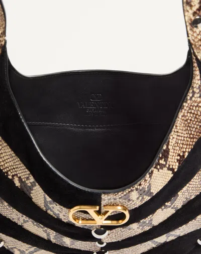Valentino Garavani  Garavani Hoboho Small Hobo Bag In Python And Chevron-patterned Suede Wi In Black