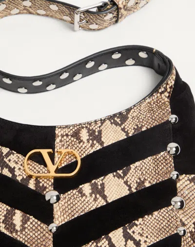 Valentino Garavani  Garavani Hoboho Small Hobo Bag In Python And Chevron-patterned Suede Wi In Black
