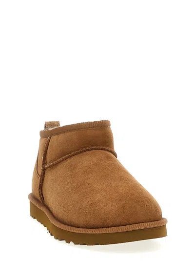 Ugg Classic Ultra Mini Low Heels Ankle Boots In Leather Color Suede In Brown