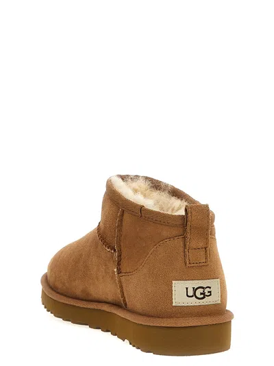 Ugg Classic Ultra Mini Low Heels Ankle Boots In Leather Color Suede In Brown