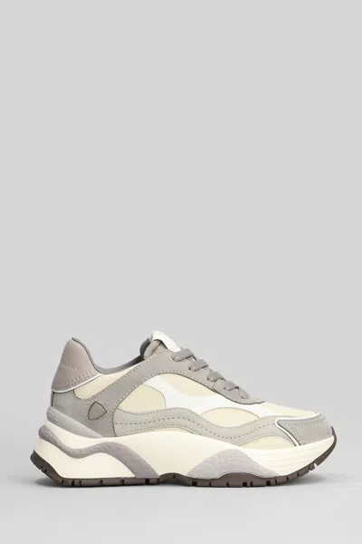 Philippe Model Odeon Low Sneakers In Beige Suede And Leather In Gray