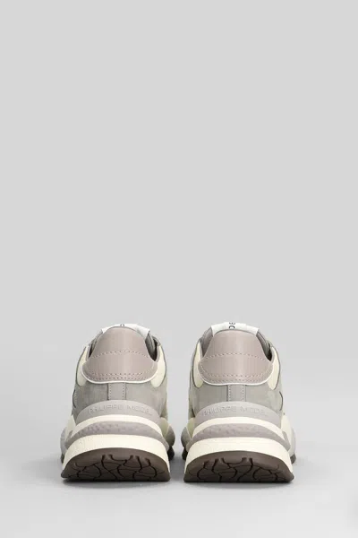 Philippe Model Odeon Low Sneakers In Beige Suede And Leather In Gray