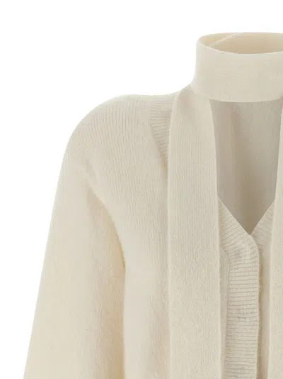 Rotate Birger Christensen Cardigan Con Sciarpa Lavorata A Maglia Bianco In Neutral