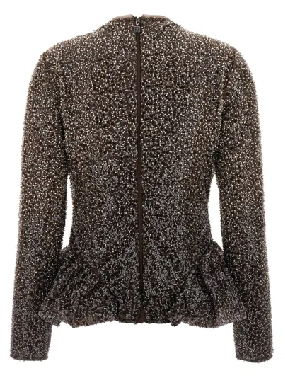 Rotate Birger Christensen Beaded Peplum Top In Brown