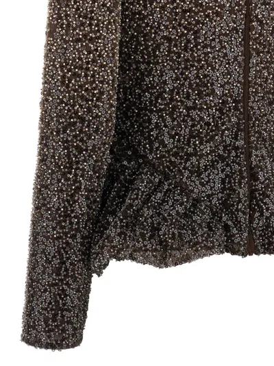 Rotate Birger Christensen Beaded Peplum Top In Brown