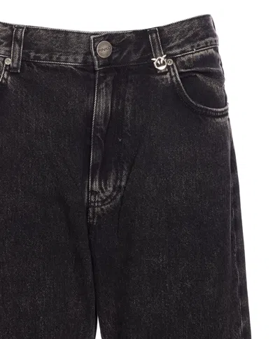 Pinko Wide-leg Jeans In Black Denim In Black