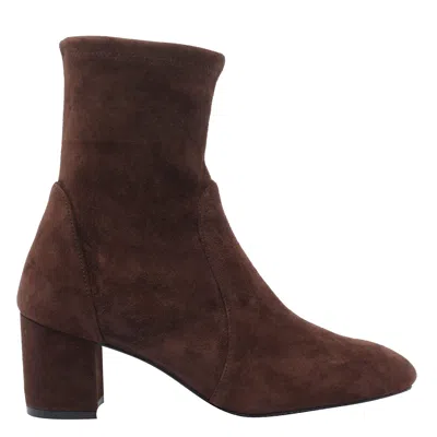 Stuart Weitzman Suede Ankle Length Block Heel Boots In Brown