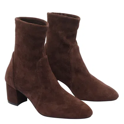 Stuart Weitzman Suede Ankle Length Block Heel Boots In Brown