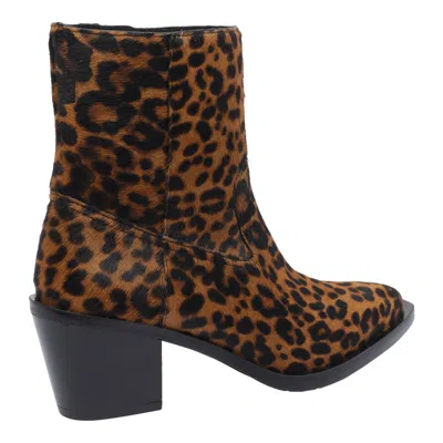 Stuart Weitzman Animalier Print Block Heel Pointed Toe Boots In Brown